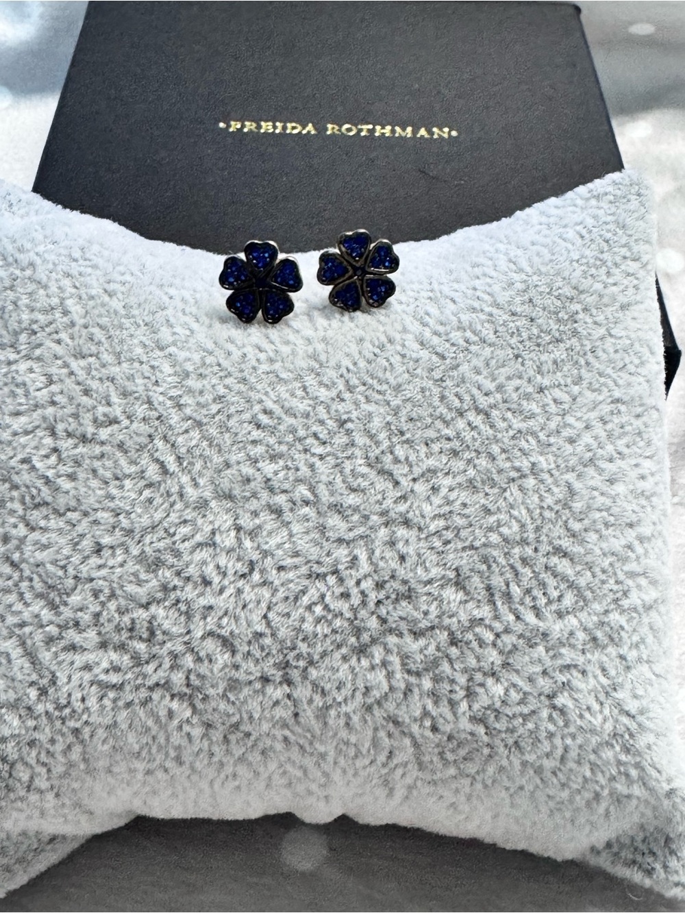 Freida Rothman Vault Blue pave Stud flower earrings